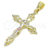 Dije Religioso 05.351.0160 Oro Laminado, Diseño de Crucifijo, con Blanca Cristal, Pulido, Tres Tonos