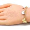 Pulsera de Dije 03.351.0101.07 Oro Laminado, Diseño de Mariposa, Diamantado, Tres Tonos (03 MM Thickness, 7 Inches Length)