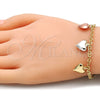 Pulsera de Dije 03.351.0102.07 Oro Laminado, Diseño de Corazón, Diamantado, Tres Tonos (04 MM Thickness, 7 Inches Length)