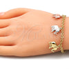 Pulsera de Dije 03.351.0104.07 Oro Laminado, Diseño de Elefante, Diamantado, Tres Tonos (04 MM Thickness, 7 Inches Length)