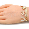 Pulsera de Dije 03.351.0105.08 Oro Laminado, Diseño de Corazón y Elefante, Pulido, Tres Tonos (05 MM Thickness, 8 Inches Length)