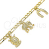 Pulsera de Dije 03.351.0027.1.07 Oro Laminado, Diseño de Búho y Elefante, Pulido, Tono Dorado (05 MM Thickness, 7 Inches Length)