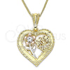 Collares con Dije 04.351.0018.20 Oro Laminado, Diseño de Corazón y Flor, con Blanca Cristal, Pulido, Tres Tonos (02 MM Thickness, 20 Inches Length)
