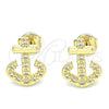 Arete Dormilona 02.156.0463 Oro Laminado, Diseño de Ancla, con Blanca Micro Pave, Pulido, Tono Dorado