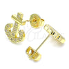 Arete Dormilona 02.156.0463 Oro Laminado, Diseño de Ancla, con Blanca Micro Pave, Pulido, Tono Dorado