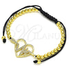 Pulsera Bolo Ajustable 03.299.0069.11 Oro Laminado, Diseño de Corazón y Bola, con Blanca Micro Pave, Pulido, Tono Dorado (04 MM Thickness, 11 Inches Length)