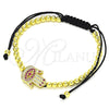 Pulsera Bolo Ajustable 03.299.0066.1.11 Oro Laminado, Diseño de Mano de Dios y Bola, con Micro Pave Rubi y Blanca, Pulido, Tono Dorado (Grosor 04 MM, 11 Pulgadas de Largo)