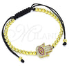 Pulsera Bolo Ajustable 03.299.0066.1.11 Oro Laminado, Diseño de Mano de Dios y Bola, con Micro Pave Rubi y Blanca, Pulido, Tono Dorado (Grosor 04 MM, 11 Pulgadas de Largo)