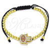 Pulsera Bolo Ajustable 03.299.0066.1.11 Oro Laminado, Diseño de Mano de Dios y Bola, con Micro Pave Rubi y Blanca, Pulido, Tono Dorado (Grosor 04 MM, 11 Pulgadas de Largo)