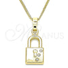 Collares con Dije 04.213.0211.20 Oro Laminado, Diseño de Candado, con Blanca Cristal, Pulido, Tono Dorado (02 MM Thickness, 20 Inches Length)