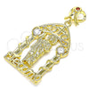 Dije Religioso 05.253.0101 Oro Laminado, Diseño de San Judas y Corazón, con Blanca and Granate Zirconia Cubica, Pulido, Tono Dorado