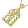 Dije Religioso 05.253.0101 Oro Laminado, Diseño de San Judas y Corazón, con Blanca and Granate Zirconia Cubica, Pulido, Tono Dorado