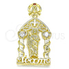 Dije Religioso 05.253.0101 Oro Laminado, Diseño de San Judas y Corazón, con Blanca and Granate Zirconia Cubica, Pulido, Tono Dorado