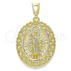 Dije Religioso 05.253.0106 Oro Laminado, Diseño de San Benito y Corazón, Pulido, Tono Dorado