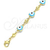 Tobillera Elegante 03.213.0037.4.10 Oro Laminado, Diseño de Ojo Griego y Manos, Esmaltado Turquesa, Tono Dorado (08 MM Thickness, 10 Inches Length)