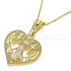 Collares con Dije 04.351.0026.20 Oro Laminado, Diseño de Guadalupe y Corazón, Pulido, Tres Tonos (02 MM Thickness, 20 Inches Length)