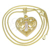 Collares con Dije 04.351.0026.20 Oro Laminado, Diseño de Guadalupe y Corazón, Pulido, Tres Tonos (02 MM Thickness, 20 Inches Length)
