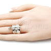 Anillo Multi Piedra 01.253.0040.07 Oro Laminado, Diseño de Semanario, con Blanca Cristal, Diamantado, Tres Tonos (Size 7)