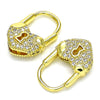 Argolla Pequeña 02.341.0056.12 Oro Laminado, Diseño de Candado y Corazón, con Blanca Micro Pave, Pulido, Tono Dorado