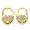 Argolla Pequeña 02.341.0056.12 Oro Laminado, Diseño de Candado y Corazón, con Blanca Micro Pave, Pulido, Tono Dorado
