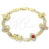 Pulsera Elegante 03.380.0004.08 Oro Laminado, Diseño de Elefante y Ojo Griego, con Granate and Negro Cristal, Pulido, Tres Tonos (05 MM Thickness, 8 Inches Length)