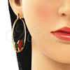 Argolla Grande 02.380.0007.50 Oro Laminado, Diseño de Flor, Esmaltado Rojo, Tono Dorado