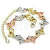 Pulsera Elegante 03.380.0005.07 Oro Laminado, Diseño de Delfín, con Blanca and Negro Micro Pave, Pulido, Tres Tonos (11 MM Thickness, 7 Inches Length)