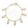 Pulsera con Placa 03.32.0302.06 Oro Laminado, Diseño de Búho y Figaro, Pulido, Tono Dorado