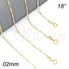 Gargantilla Basica 04.58.0004.18 Oro Laminado, Diseño de Figaro, Pulido, Tono Dorado (0.60 Gauge, 02 MM Thickness, 18 Inches Length)
