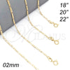 Gargantilla Basica 04.58.0004.18 Oro Laminado, Diseño de Figaro, Pulido, Tono Dorado (0.60 Gauge, 02 MM Thickness, 18 Inches Length)