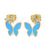 Arete Dormilona 02.213.0178 Oro Laminado, Diseño de Mariposa, con Blanca Micro Pave, Esmaltado Azul, Tono Dorado