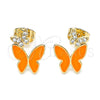 Arete Dormilona 02.213.0178.2 Oro Laminado, Diseño de Mariposa, con Blanca Micro Pave, Esmaltado Naranja, Tono Dorado