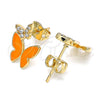 Arete Dormilona 02.213.0178.2 Oro Laminado, Diseño de Mariposa, con Blanca Micro Pave, Esmaltado Naranja, Tono Dorado
