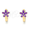 Argolla Huggie 02.213.0180.1.12 Oro Laminado, Diseño de Flor, Esmaltado Violeta, Tono Dorado