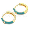 Argolla Huggie 02.213.0182.15 Oro Laminado, con Blanca Zirconia Cubica, Esmaltado Verde, Tono Dorado