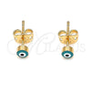Arete Dormilona 02.213.0186 *PROMO* Oro Laminado, Diseño de Ojo Griego, Esmaltado Verde, Tono Dorado