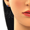 Arete Dormilona 02.213.0187.2 *PROMO* Oro Laminado, Diseño de Ojo Griego y Corazón, Esmaltado Azul, Tono Dorado