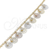 Tobillera de Dije 03.331.0075.10 Oro Laminado, Diseño de File, con Blanca Cristal, Pulido, Tres Tonos (03 MM Thickness, 10 Inches Length)