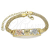 Pulsera Elegante 03.380.0023.08 Oro Laminado, Diseño de Flor, con Blanca Cristal, Pulido, Tres Tonos (05 MM Thickness, 8 Inches Length)