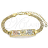 Pulsera Elegante 03.380.0023.08 Oro Laminado, Diseño de Flor, con Blanca Cristal, Pulido, Tres Tonos (05 MM Thickness, 8 Inches Length)
