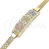 Pulsera Elegante 03.380.0024.08 Oro Laminado, Diseño de Flor, con Blanca Cristal, Pulido, Tres Tonos (05 MM Thickness, 8 Inches Length)