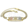Pulsera Elegante 03.380.0024.08 Oro Laminado, Diseño de Flor, con Blanca Cristal, Pulido, Tres Tonos (05 MM Thickness, 8 Inches Length)
