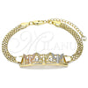 Pulsera Elegante 03.380.0028.08 Oro Laminado, Diseño de Águila, con Blanca Cristal, Pulido, Tres Tonos (05 MM Thickness, 8 Inches Length)