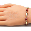 Pulsera Elegante 03.351.0107.07 Oro Laminado, Diseño de Ojo Griego y Elefante, Esmaltado Rojo, Tono Dorado (06 MM Thickness, 7 Inches Length)