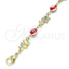 Pulsera Elegante 03.351.0107.07 Oro Laminado, Diseño de Ojo Griego y Elefante, Esmaltado Rojo, Tono Dorado (06 MM Thickness, 7 Inches Length)