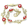 Pulsera Elegante 03.351.0107.07 Oro Laminado, Diseño de Ojo Griego y Elefante, Esmaltado Rojo, Tono Dorado (06 MM Thickness, 7 Inches Length)