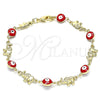 Pulsera Elegante 03.351.0107.07 Oro Laminado, Diseño de Ojo Griego y Elefante, Esmaltado Rojo, Tono Dorado (06 MM Thickness, 7 Inches Length)