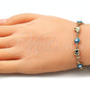 Pulsera Elegante 03.351.0107.1.07 Oro Laminado, Diseño de Ojo Griego y Elefante, Esmaltado Turquesa, Tono Dorado (06 MM Thickness, 7 Inches Length)