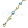 Pulsera Elegante 03.351.0107.1.07 Oro Laminado, Diseño de Ojo Griego y Elefante, Esmaltado Turquesa, Tono Dorado (06 MM Thickness, 7 Inches Length)