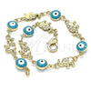 Pulsera Elegante 03.351.0107.1.07 Oro Laminado, Diseño de Ojo Griego y Elefante, Esmaltado Turquesa, Tono Dorado (06 MM Thickness, 7 Inches Length)